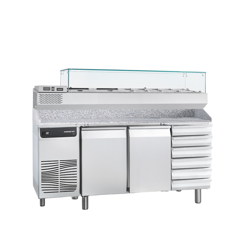 Samaref TP2 C P VR TN - pult 2 x vrata + ladice + vitrina