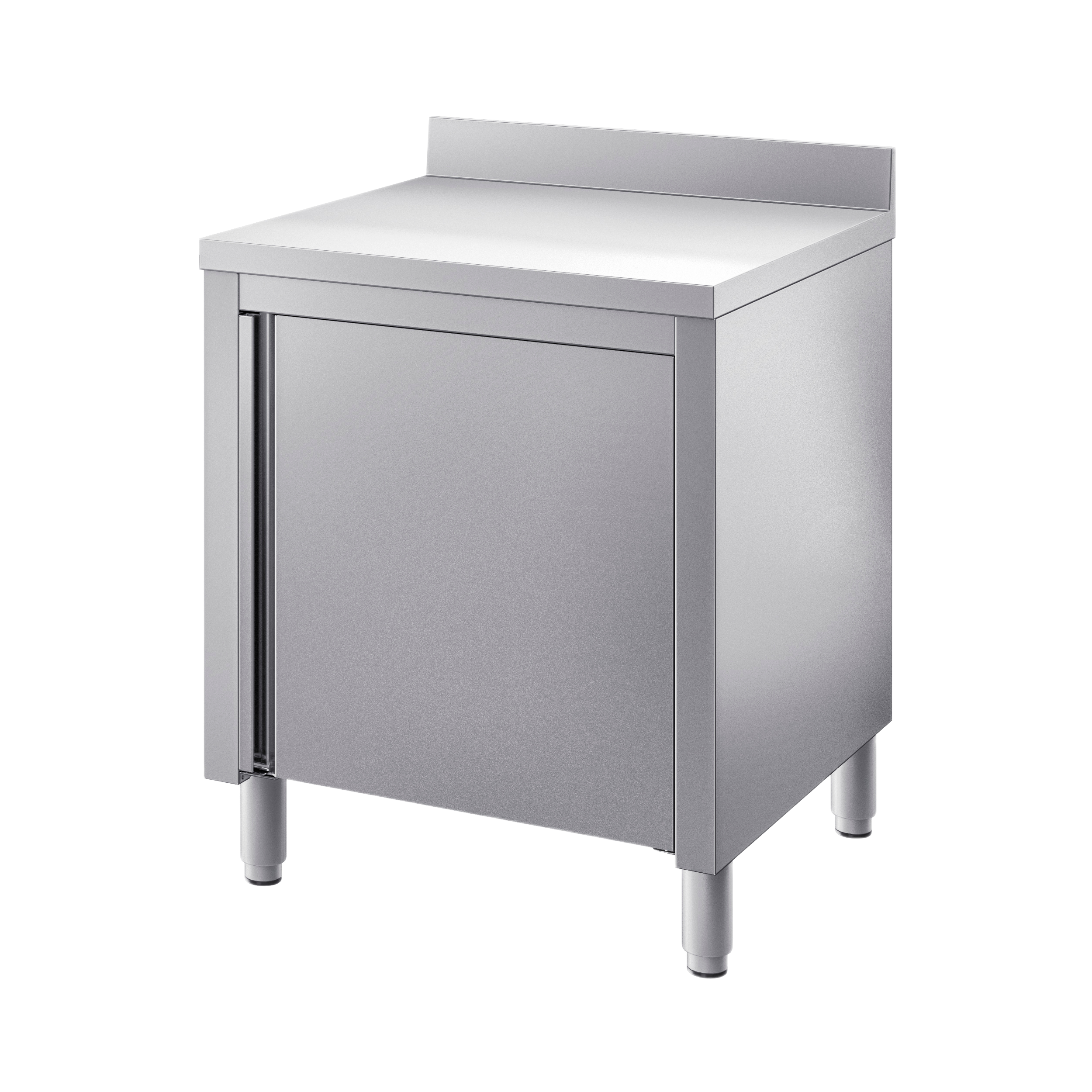 Inox radni stol / zatvoren s otklopnim vratima / zaštita zida