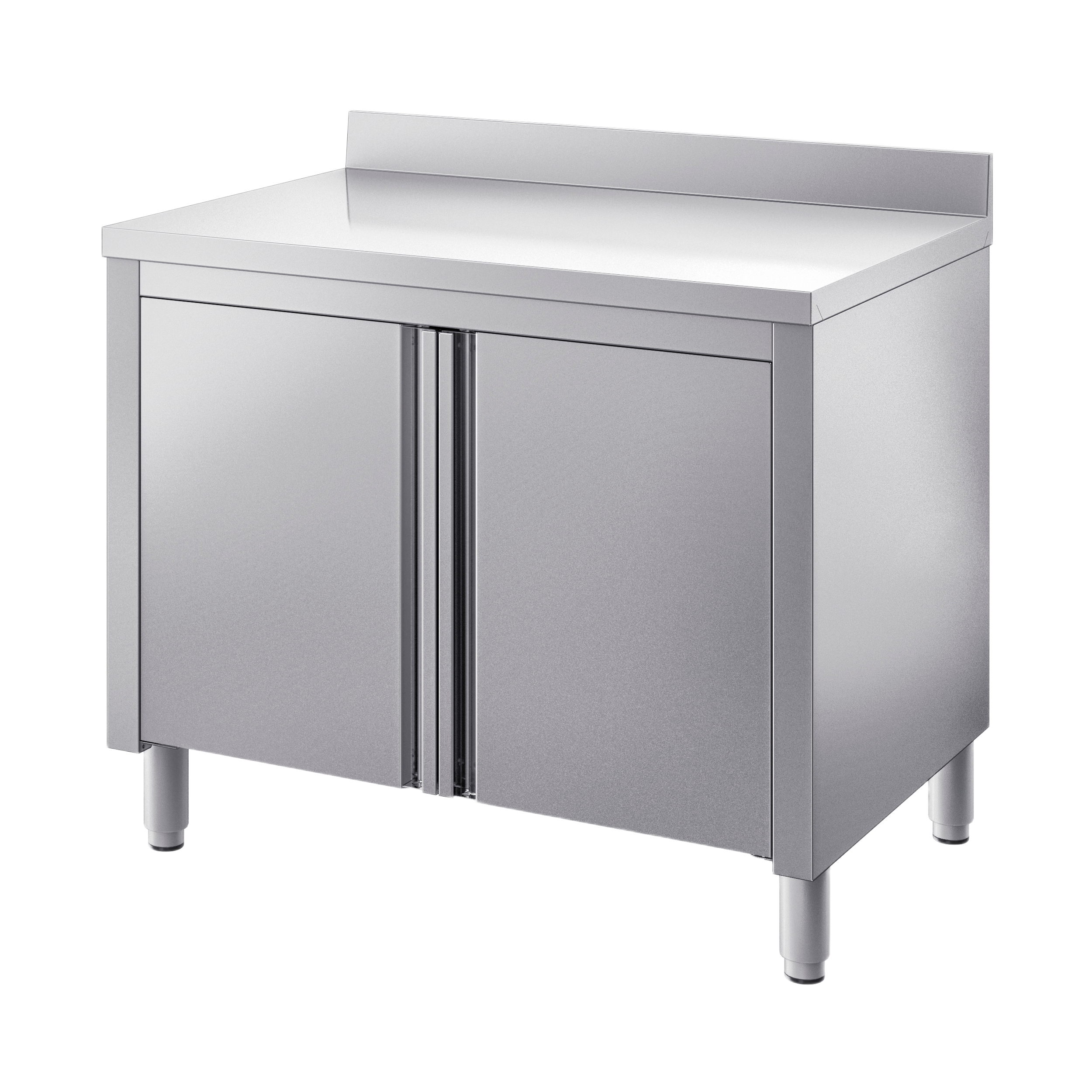 Inox radni stol / zatvoren s otklopnim vratima / zaštita zida